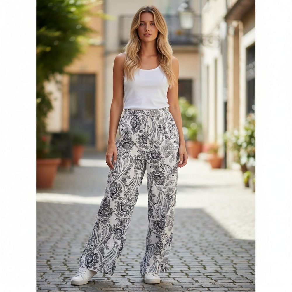 Urban Heritage Womens Paisley Lightweight Pants Black White XS NWT